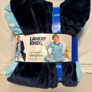 Lands' End Youth 3 piece Sleep, Plush Matching Robe & Fleece PJs, L 14/16 - NWT